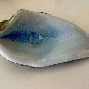 Art Glass Paperweight Shell with Glass Pearl Signed